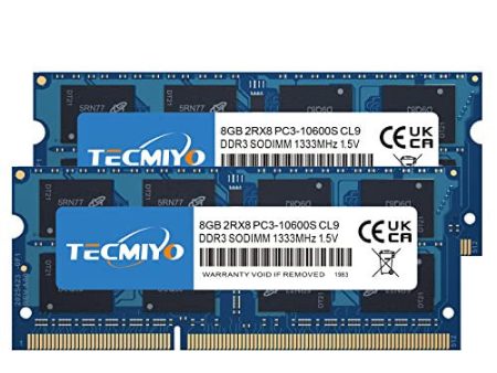 Tecmiyo - Kit de 16 GB (2 x 8 GB) DDR3 1333MHz PC3-10600 Unbuffered no ECC 1, 5 V CL9 2Rx8 Dual Rank 204 Pin SODIMM para Ordenador portátil, Memoria RAM módulo Upgrade (16 GB Kit (2 x 8 GB) Reacondicionado Online Sale