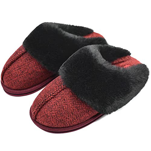 Oncai Pantuflas Mujer Casa Invierno Caliente Peluche Zapatillas para Espuma De Memoria Cómodas Antideslizantes Zapatillas Talla de 40 EU ES Vino Rojo Online now