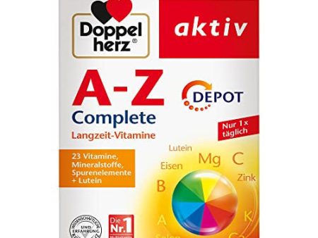 Doppelherz A-Z Complete Depot Vitaminas a largo plazo 23 Vitaminas, minerales y elementos traza más tabletas de retardo de luteína-40 Embalaje Deteriorado Cheap