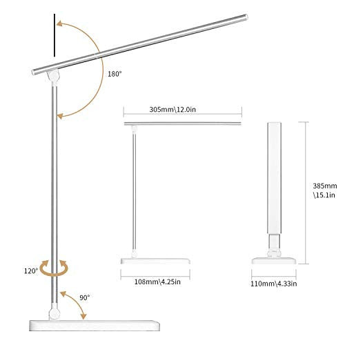 Lámpara Escritorio LED, Lamparas de Mesa con 10 Niveles de Brillo y 5 Modos, Puerto de Carga USB, Lampara Recargable, Control Táctil, Función de Memoria, Protege los Ojos Desk Lamp, Blanco Supply