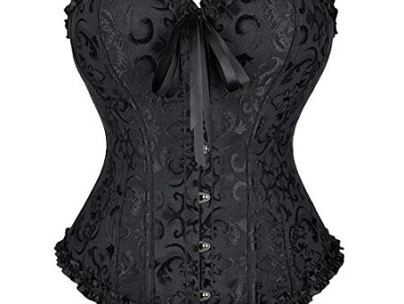 Szivyshi Corsé Mujer Sexy con Cordones Para Top de Satén Floral Deshuesado Overbust Corset Body Shaper Bustier, Negro, M Reacondicionado Hot on Sale