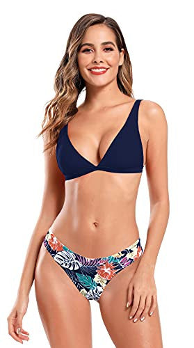 Shekini Mujer Traje de Baño Dos Piezas Elegante Cuello Bajo Ajustable Bikini Top Bañador Bikini Set Cintura Baja Triángulo Parte Inferior de Bikini (Azul Oscuro, S) Reacondicionado Online Sale