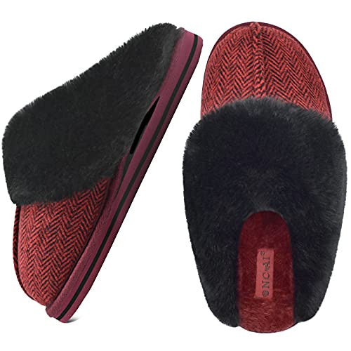 Oncai Pantuflas Mujer Casa Invierno Caliente Peluche Zapatillas para Espuma De Memoria Cómodas Antideslizantes Zapatillas Talla de 40 EU ES Vino Rojo Online now