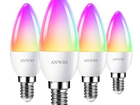 4 Unidades 5W Bombillas Inteligentes Vela LED E14 RGB WiFi, C37 Equivalente a 40W, 470 Lúmenes, Funciona con Alexa, Google Home y Smart Life, ANWIO. Reacondicionado Supply